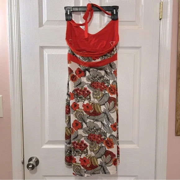 Patagonia Halter Dress Shelf Bra Orange Tan Size Small Floral - Picture 2 of 6
